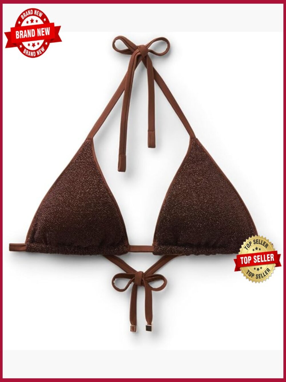 Triangle Bikini Top with Removable Padding, Shiny Lame Fabric, Back Tie